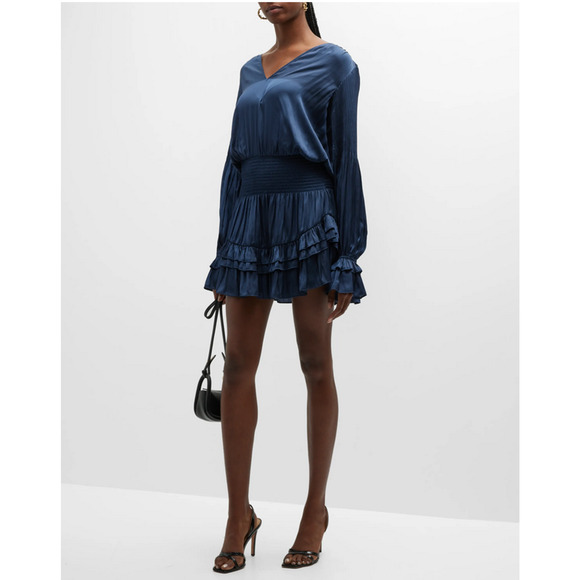 Ramy Brook Marina Layered Satin Mini Dress Navy Size M 2467